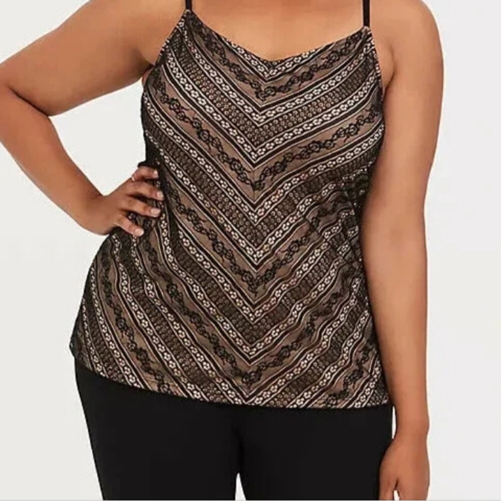 2 for $20 Torrid Black Tan Lace Chevron Camisole Cowl Neck Plus 4 4X Coquette